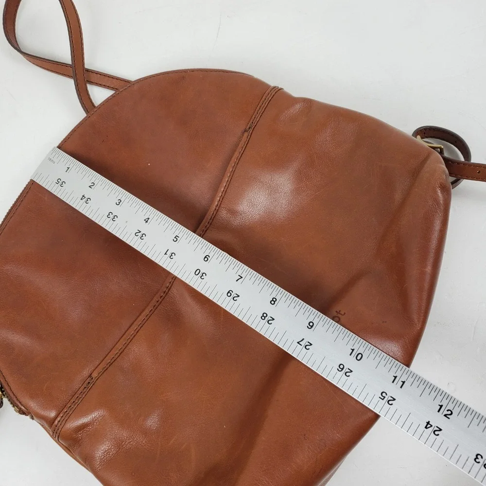 Margot New York Camille Turnlock Leather Backpack Brown Cognac Dome Bag